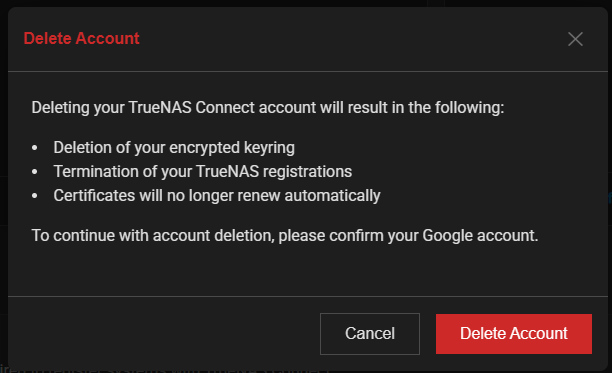 Delete Account Dialog Delete Account Dialog